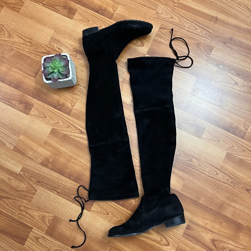 Stuart Weitzman Lowland Black Leather Over The Knee Boots Sz 7